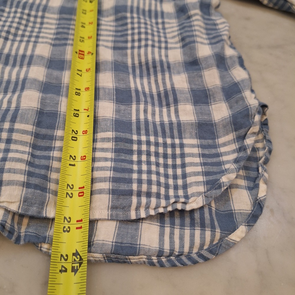 Polo Ralph Lauren Linen Check Pullover Shirt Wom Lg Blue Plaid LS Authenticated - Picture 6 of 11